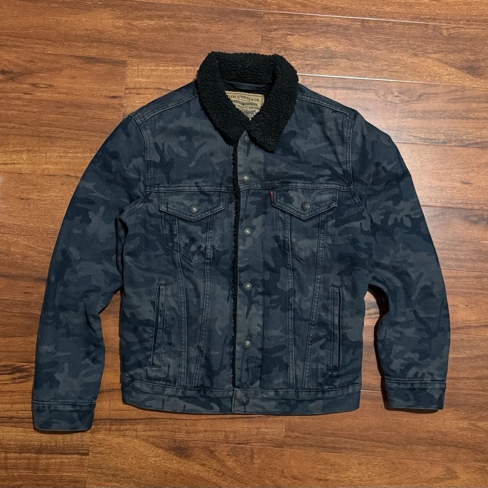 Levi's Fresh Leaves Justin Timberlake Camo Denim Sherpa Trucker Jacket Sz Small‎